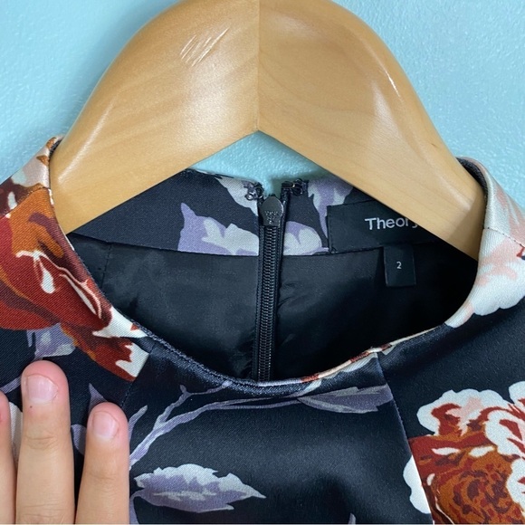 Theory Mod Dress Floral Victoria Belted Shift Mini Work Office Sz 2 - Picture 5 of 12